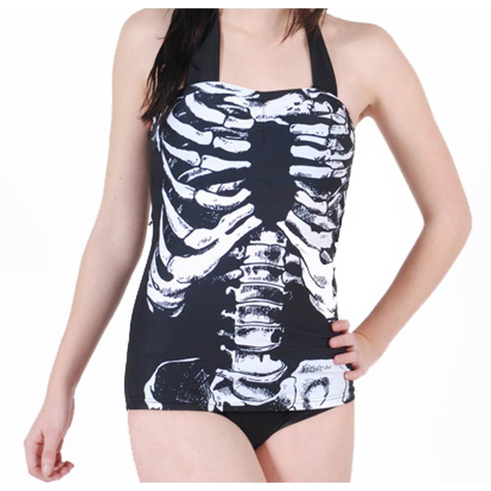 Banned - SKELETON Badeanzug - Schwarz/Weiß